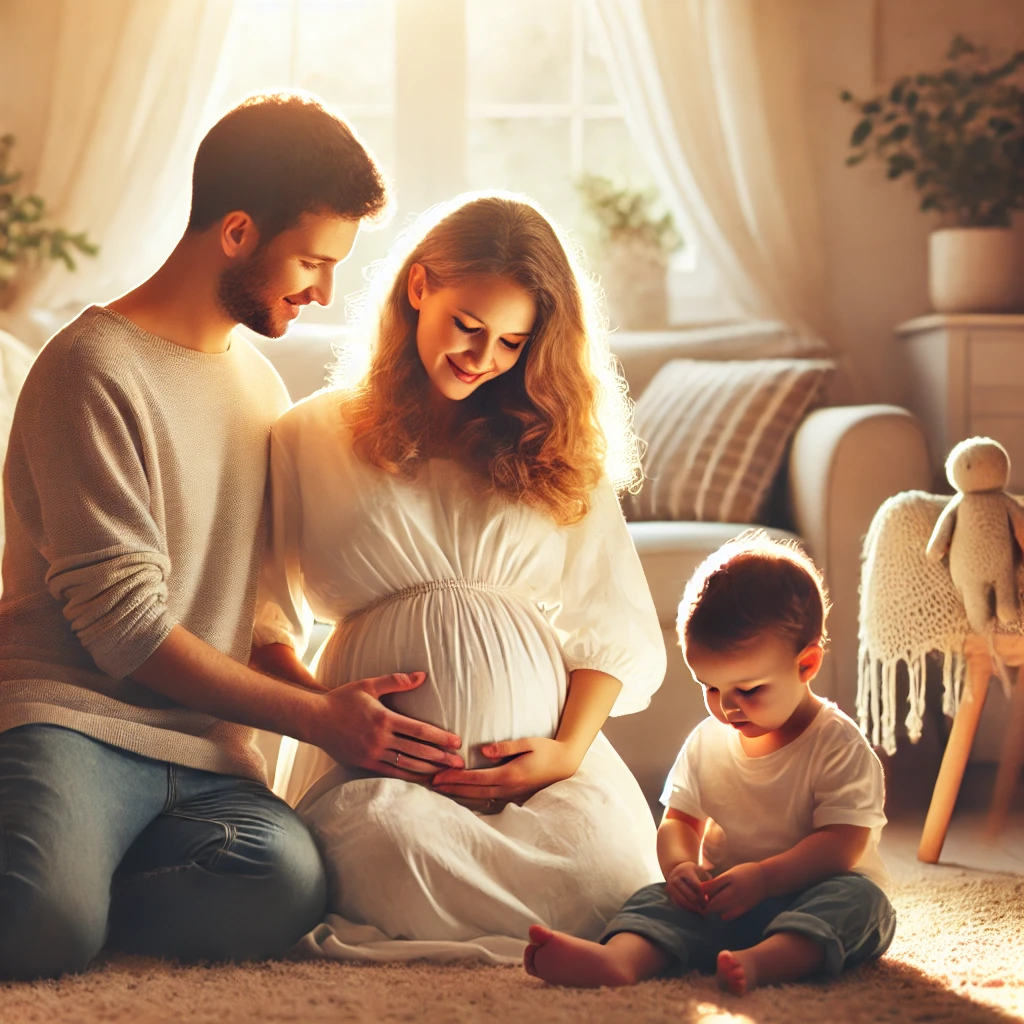 Illustration af en familie, der venter barn